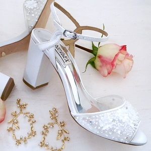 Badgley Mischka Carlie Satin Bridal Block Heel size 10